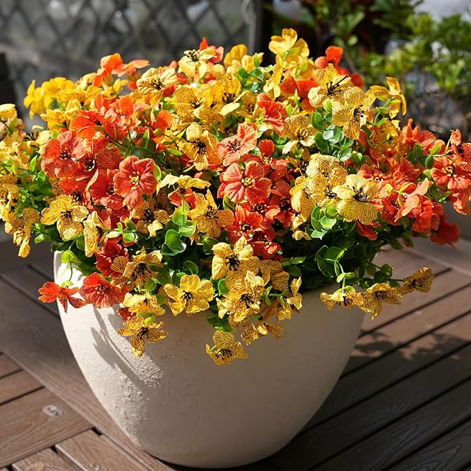 trytuny Artificial Flowers for Outdoor, UV Resistant Fake Silk Flowers, Realistic Faux Plants for Outside Indoor Porch Patio Window Box Planter Home Decor (14, Yellow)
