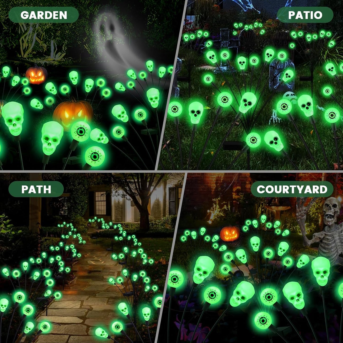 Solar Halloween Lights Outdoor,Halloween Decorations Outdoor, Scary Eyeball Lights,2PACKS 16LED,IP65 Waterproof, Decor for Garden/Yard/Patio/Lawn/Pathway(Green)