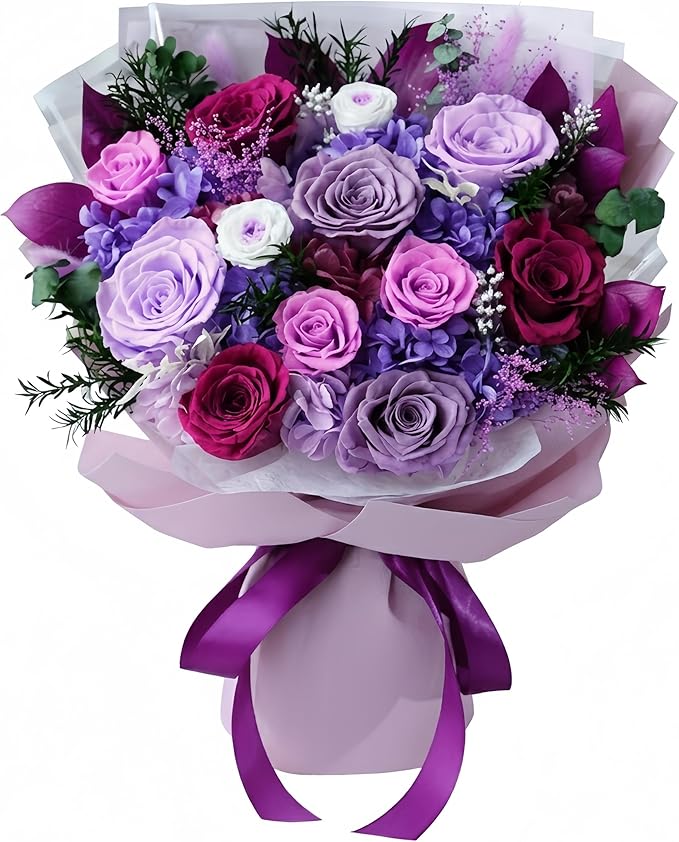 XTYFJGVA 12 Preserved Purple Roses Bouquet, Flowers for Delivery, Real Roses That Last 1-3 Years, Birthday Gifts for Women, Forever Flower Gifts for Mom, Wife, Grandma, Her on Mothers Day, Anniversary