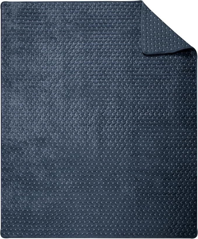 Levtex Home - Velvet Stitch Throw - Quilted Throw (50x60in.) - Velvet - Navy White - Reversible - Polyester