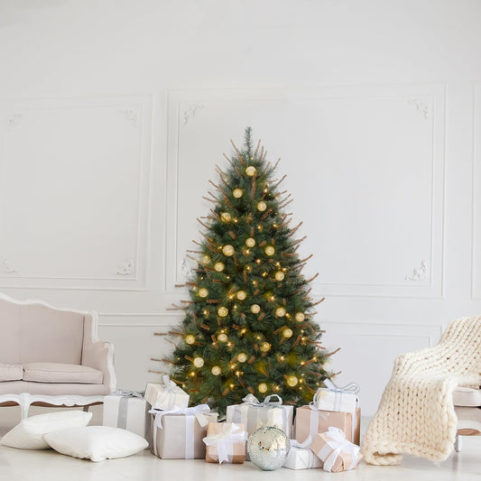 Selena 4.5ft Prelit Artificial Christmas Tree with 373 Branch Tips, 130 Warm Lights and Metal Stand, 33" Wide Realistic Withered Christmas Tree with Lights by Naomi Home