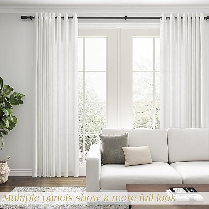 Off White Linen Curtains 102 inch Length for Living Room 2 Panels Set Soft Thick Textured Grommet Semi Sheer Light Filtering Window Curtain Burlap Look Rustic Farmhouse Home Privacy Drapes 52x102