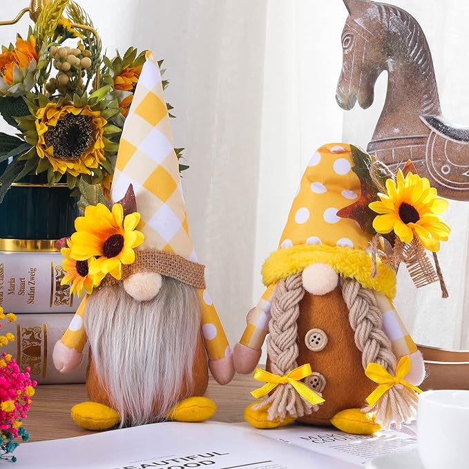 Eimilaly Sunflower Spring Gnomes Decorations for Home, Tomte Gnomes Decor Set for Holiday Ornaments or Other Theme Party Gnome Decor - 2PCS