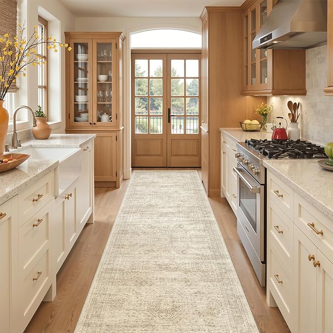 Soalmost Runner Rug 3x10 Washable Non-Slip Hallway Runner Rugs for Kitchen Bathroom Laundry Room Beige Vintage Floor Carpet Runners for Hallways Entryway