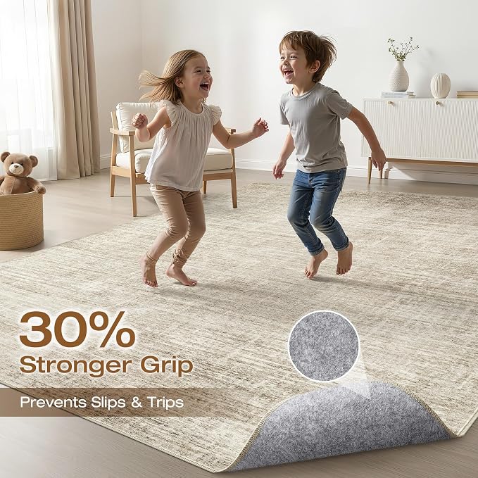 10x14 Area Rugs Living Room: Washable Large Neutral Beige Rug Abstract Soft Modern Stain Resistant Indoor Floor Non-Slip Carpet for Bedroom Nursery Kids Office Playroom Dining Room Under Table Home