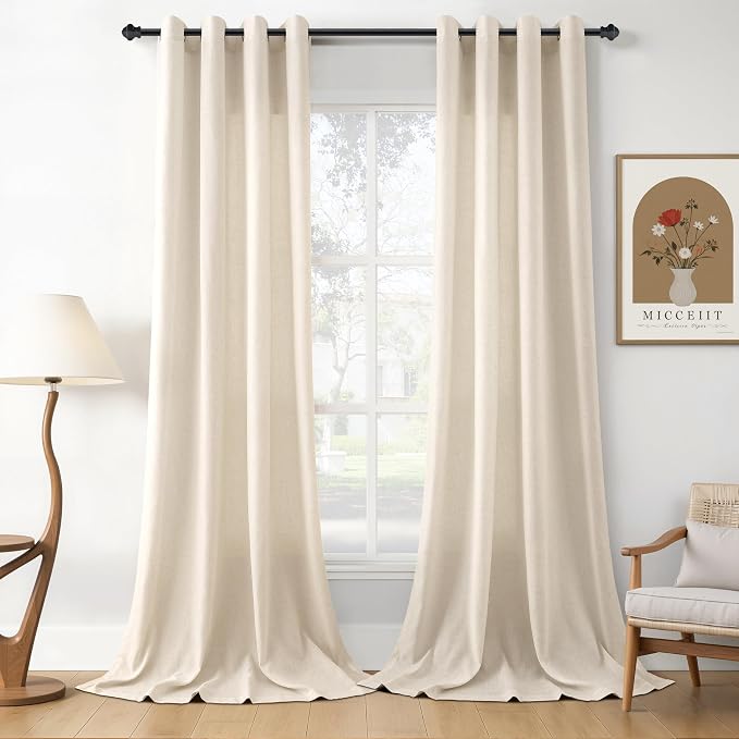Cream Beige Linen Curtains 108 Inches Length for Living Room 2 Panels Set Grommet Natural Light Filtering Extra Long Curtain Privacy Farmhouse Large Sheer Window Drapes for Bedroom 9FT 52x108