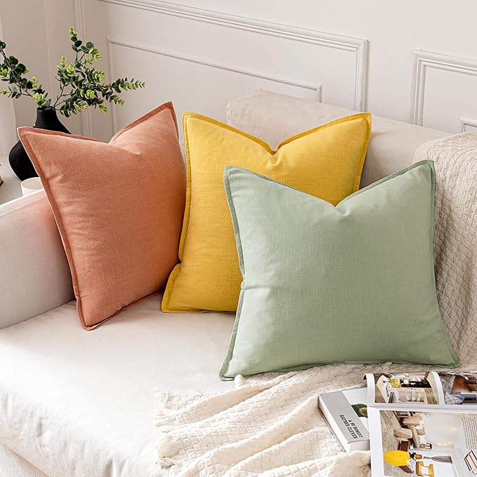 MIULEE Decorative Linen Pillow Covers 18x18 Inch Coral Boho Farmhouse Neutral Spring Couch Throw Pillows for Bed Pack of 2 Accent Modern Pillowcase Summer Sofa Livingroom Home Decor
