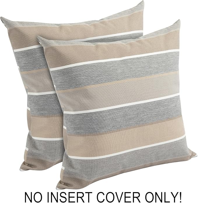 FUNHOME Waterproof Outdoor Throw Pillow Covers Set of 2,Home Decor for Garden Patio Furniture,Couch,Sofa 18 x18 Inch Decorative Pillows Cover Only,NO Insert(Gray Stripe)