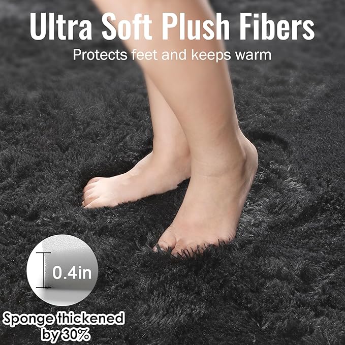 PAGISOFE Fluffy Shaggy Area Rug for Living Room 5x8 Ft,Soft Fuzzy Rugs for Bedroom Shagg Carpet for Kids Girls Boys Dorm Room Furry Rugs for Nursery Playroom Fluffy Toddler Room Rug Black