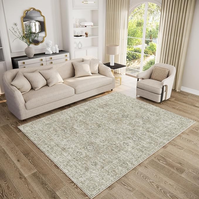 Washable Rugs for Living Room: 5x7 Area Rugs for Bedroom Ultra Soft Non-Slip Stain Resistant Vintage Boho Large Carpet for High-Traffic Dining Room - Farmhouse Decor