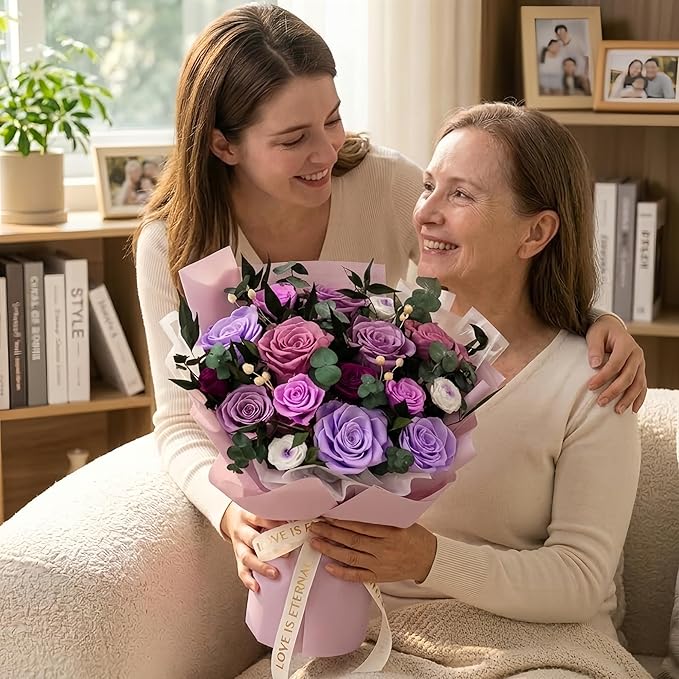 XTYFJGVA 16 Preserved Purple Roses Bouquet, Flowers for Delivery, Real Roses That Last 1-3 Years, Birthday Gifts for Women, Forever Flower Gifts for Mom, Wife, Grandma, Her on Mothers Day, Anniversary