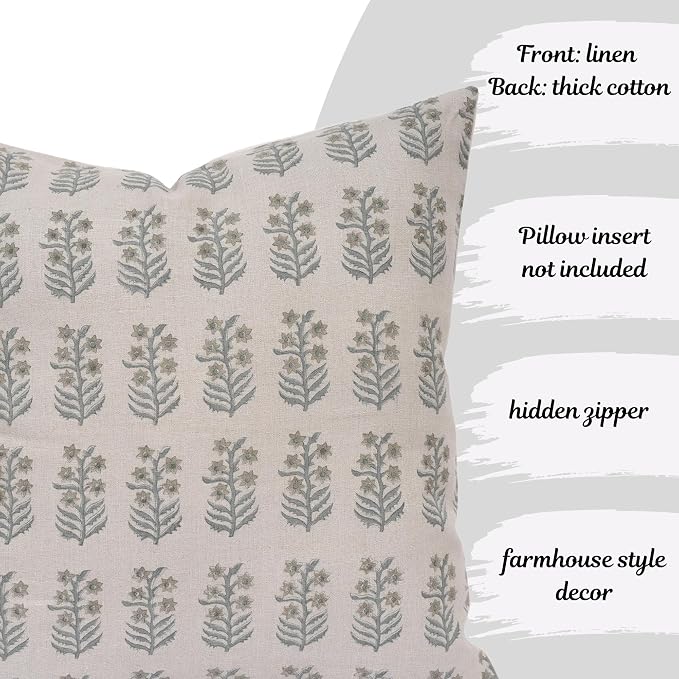 Linen Throw Pillow Covers 20x20 inch Soft Green Spring Decorative Pillow Covers for Living Room, Bedroom
