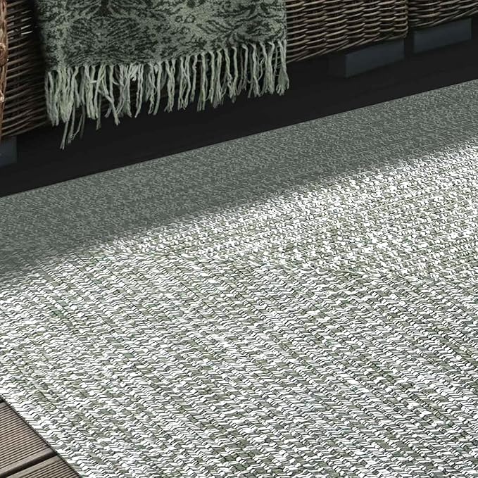 Superior Indoor Outdoor Braided Area Rug, Reversible Dual-Tone Home Floor Decor for Kitchen, Entryway, Patio, Front Porch, Deck, Modern, Boho, Farmhouse Style, 8' x 10', Fog Green/White