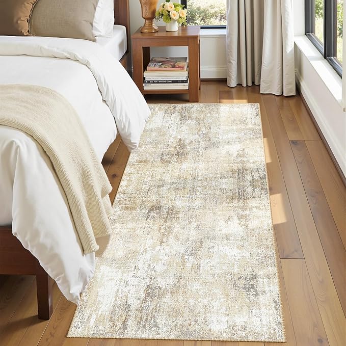 RELEANY Washable Area Rugs 2'x8' Non-Slip Modern Abstract Soft for Living Room Entryway Bedroom Nursery, Print Pattern, Neutral Brown Gray