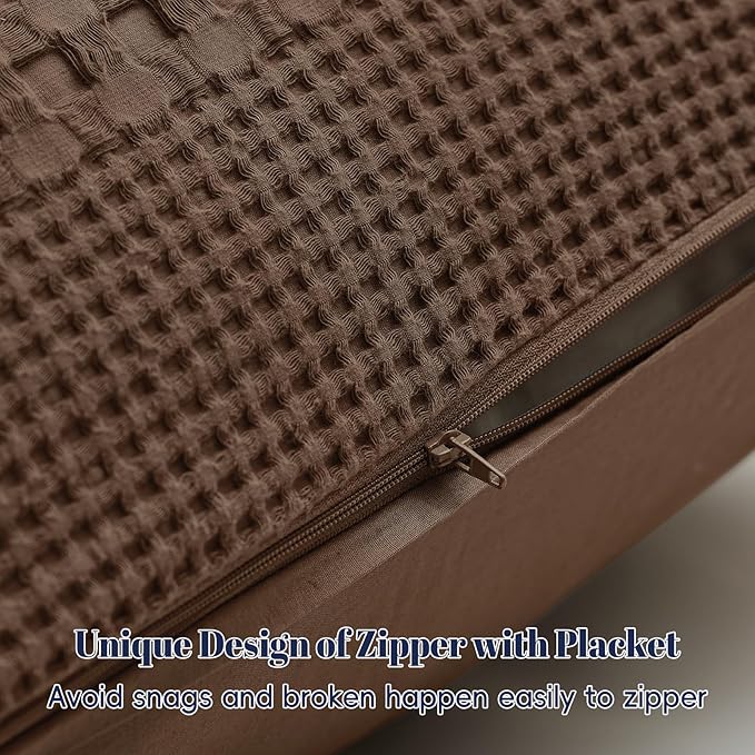 PHF 100% Cotton Waffle Body Pillowcase with Zipper, 1 Pack 20" x 54" Soft Skin-Friendly Pillow Sham, No Filling, Aesthetic Woven and Breathable Waffle Weave Body Pillow Cover for Bed, Chocolate