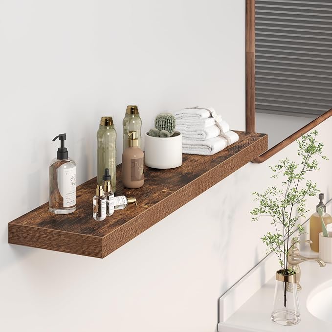 Heimlove 40 Inches Floating Shelves for Wall,9.3" Deep Rustic Brown Long Floating Shelves Set of 2,Large Display Shelf & Storage Shelf,Wall Shelf for Bathroom Bedroom Living Room Kitchen Office