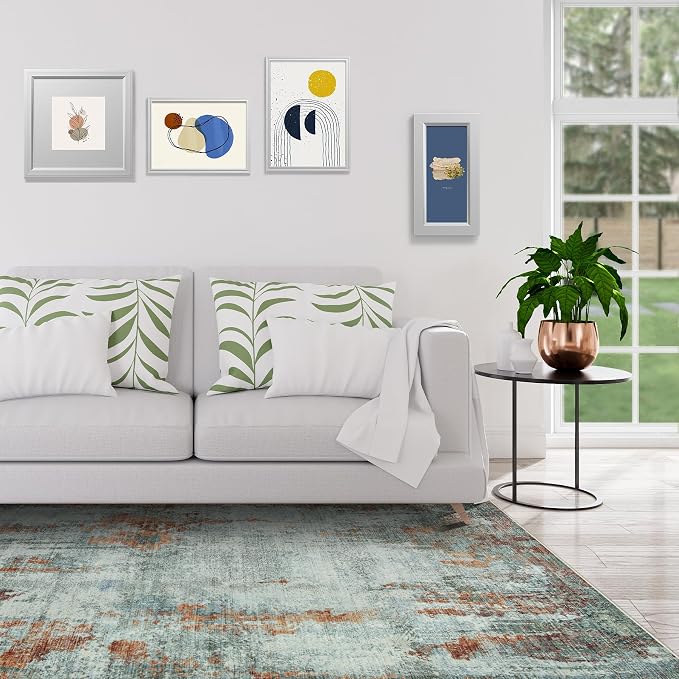 6x9 Area Rugs for Living Room Rug Washable: Modern Rug for Dining Room Bedroom Carpet Non Slip Low Pile 6 by 9 Indoor Abstract Nursery Home Office Red Brown