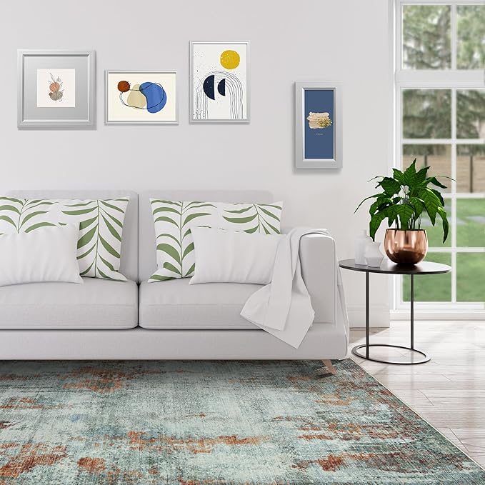 5x7 Area Rugs for Living Room Rug Washable: Modern Rug for Dining Room Bedroom Carpet Non Slip Low Pile 5 by 7 Indoor Abstract Nursery Home Office Red Brown