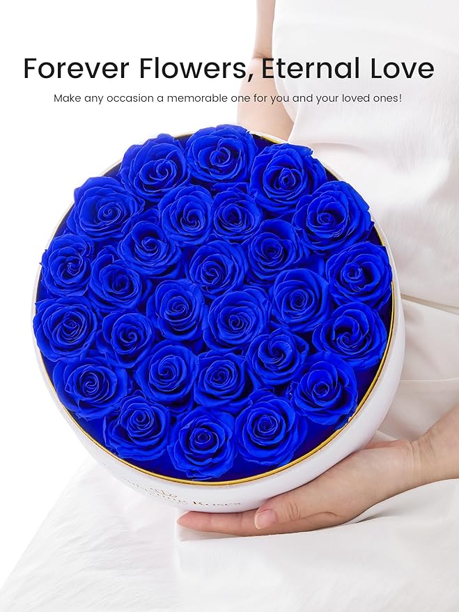 27 Preserved Roses Forever Flowers Real Roses in a Box Mother's Day Birthday Flowers for Her Mom Women Wife Valentine's Day, Royal Blue Roses