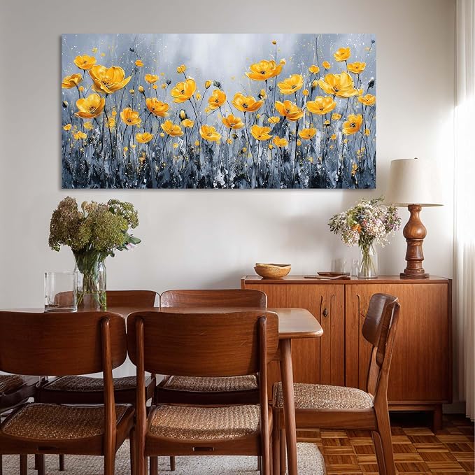 Ggaafet Yellow Floret Wall Art for Living Room Canvas Oil Painting Prints Beautiful Flowers Floral Blooming Art Deco Pretty Artwork Office Bedroom Family Dining Room Decor Large