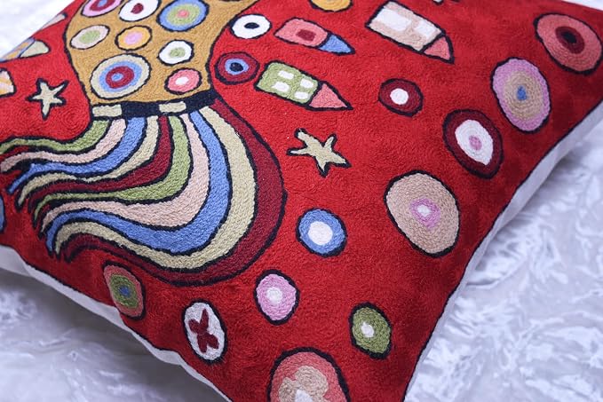 Red Rooster Throw Pillow Cover Karla Gerard Floral Pillowcase Floral Chair Cushion Flower Couch Pillowsham Red Farmhouse Pillow Hand Embroidered Cushions Wool Size 18x18