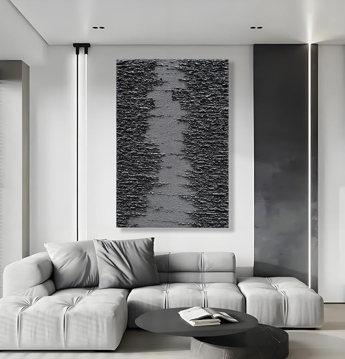 NANKAI Art Hand Painted Thick Textured Black Abstract Style Oil Painting, 36x24 inches, Three Dimensional Texture Abstract Painting, Home Wall Decoration Art