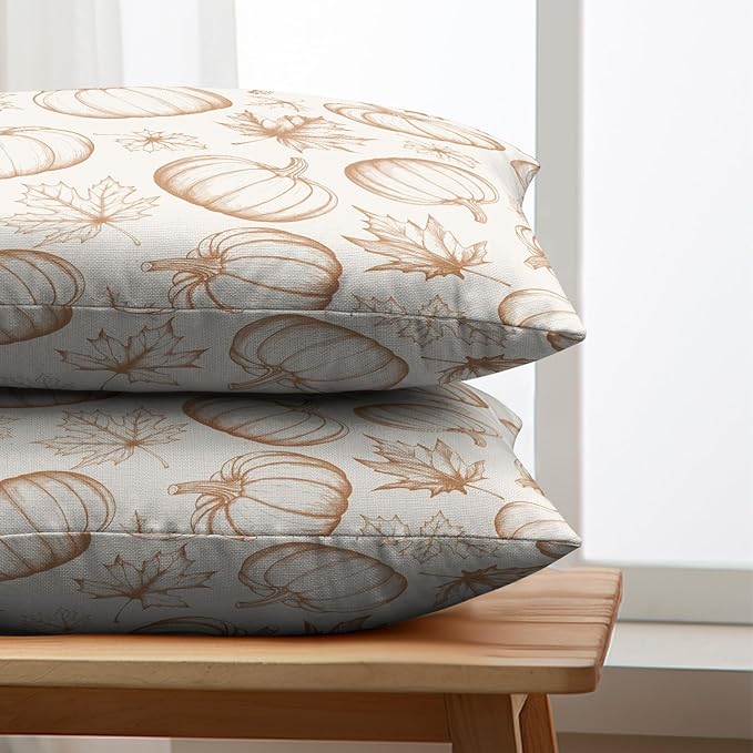 Fall Pumpkin Lumbar Pillow Covers 12x20 Set of 2 Burnt Orange Cream Maple Leaves Throw Pillow Covers Autumn Pillowcase Rectangular Cushion Case for Home Decor Outdoor Sofa