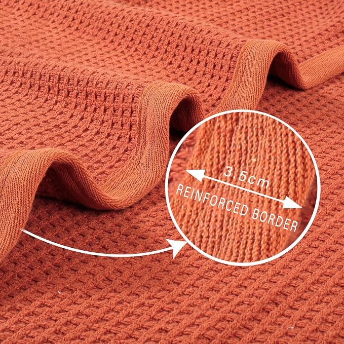 TreeWool Premium 100% Cotton Waffle Queen Blanket (90"x90", Rust) | Breathable Lightweight Moisture Wicking Soft Knit Thermal Blanket for Summer, Bed or Sofa All-season Comfort Machine Washable