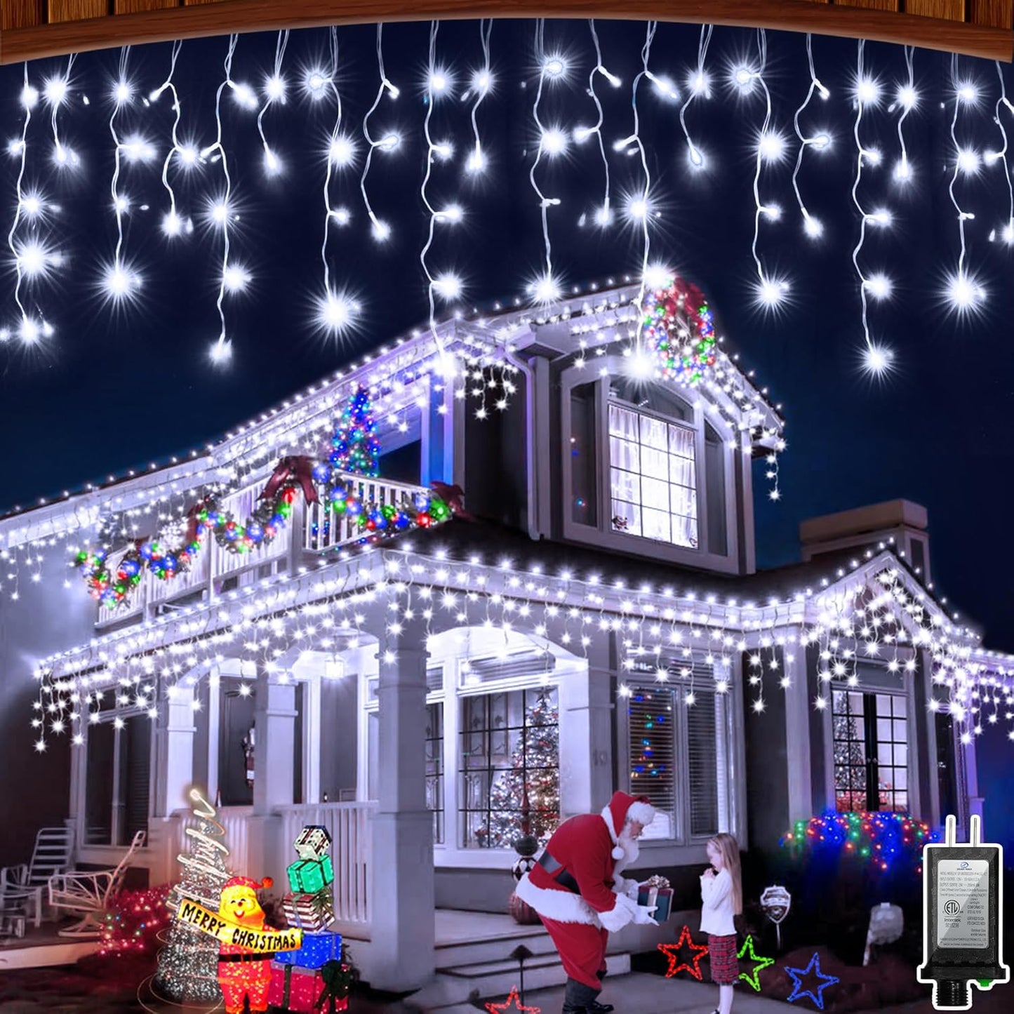 66FT 666 LED Outdoor Christmas Lights - 148 Ice Drops, 12 Pro Modes with Timer Memory & Brightness, Waterproof Hanging Ice String Light for Holiday Wedding Garden Fence House Decor (Cool White)
