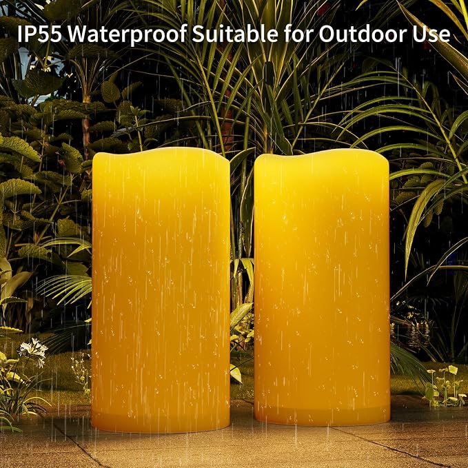 Outdoor Flameless Candles Waterproof: 6" x 12" Extra Large LED Battery Operated Flickering Pillar Candles with Timer Remote Control Fake Tall Plastic Electric Candles for Porch Laterns Patio
