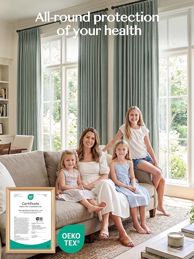 Liz Pinch Pleated Linen Curtains Light Filtering Curtains for Living Room, Farmhouse Window Curtains for Bedroom, Modern Drapes with Hooks and Rings, 102 Inches Long, Sage Green, 2 Panels Set
