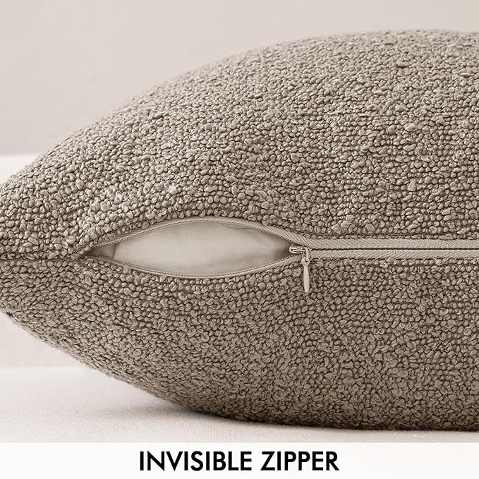 MIULEE 22x22 Inch Decorative Euro Sham Pillow Covers for Couch Bed Set of 2 Textured Boucle Neutral Throw Pillow Covers Light Taupe Accent Solid Pillowcases Sofa Living Room Home Decor