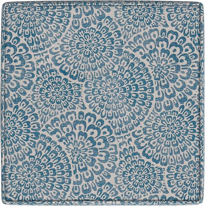 Homepop Home Decor Classic Square Storage Ottoman with Lift Off Lid | Ottoman with Storage for Living Room & Bedroom, Blue and Cream Modern Floral