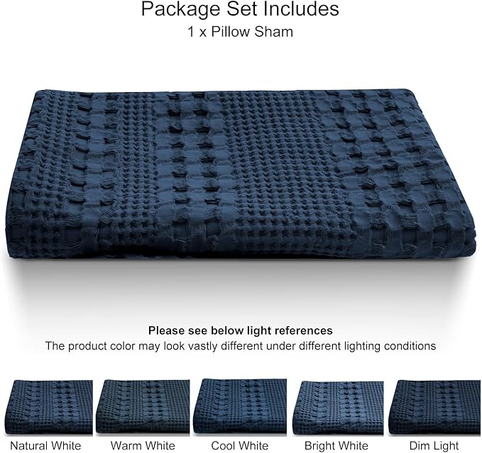 PHF 100% Cotton Waffle Body Pillowcase with Zipper, 1 Pack 20" x 54" Soft Skin-Friendly Pillow Sham, No Filling, Aesthetic Woven and Breathable Waffle Weave Body Pillow Cover for Bed, Blue Sapphire