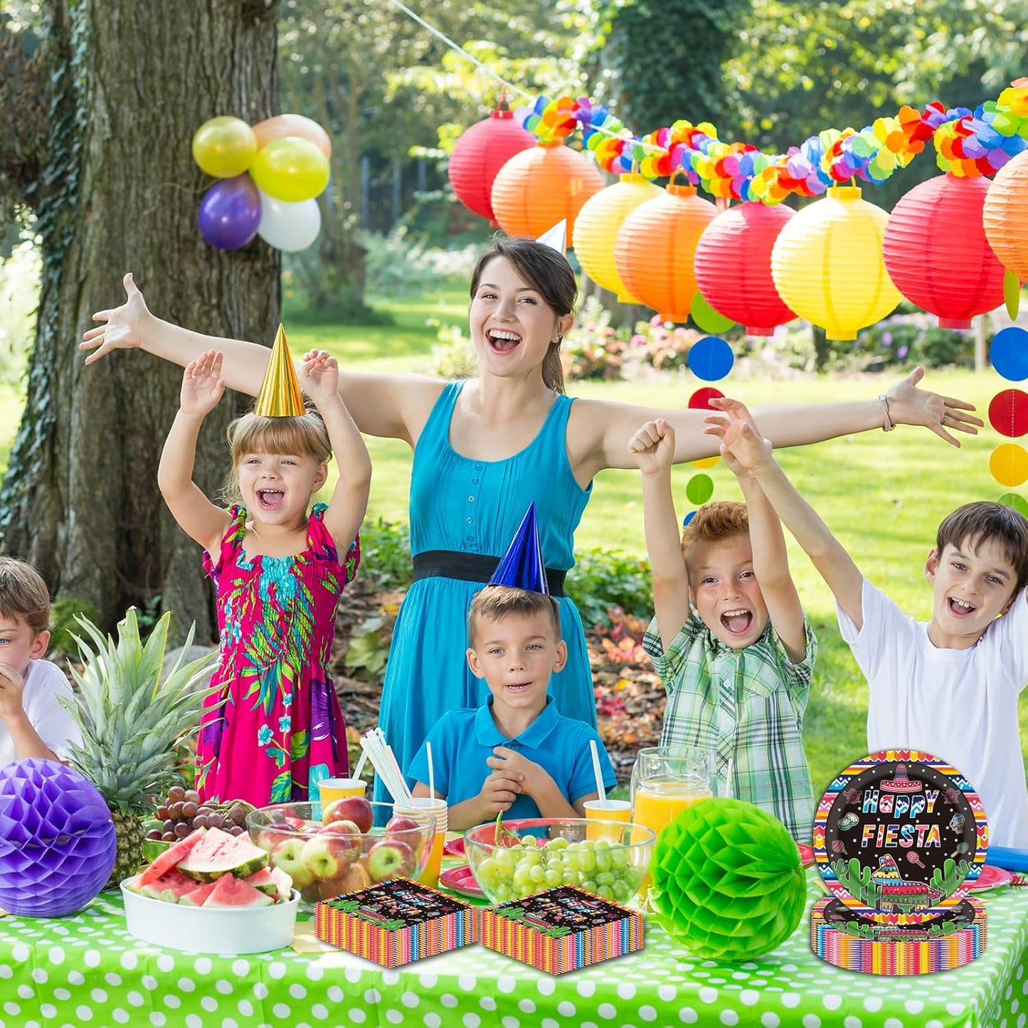 Mexican Party Paper Plates and Napkins Disposable Fiesta Party Supplies 9 inch 20 pcs Dessert Cake Plates & 20 pcs Napkins Tableware for Fruit Cake Party Decorations