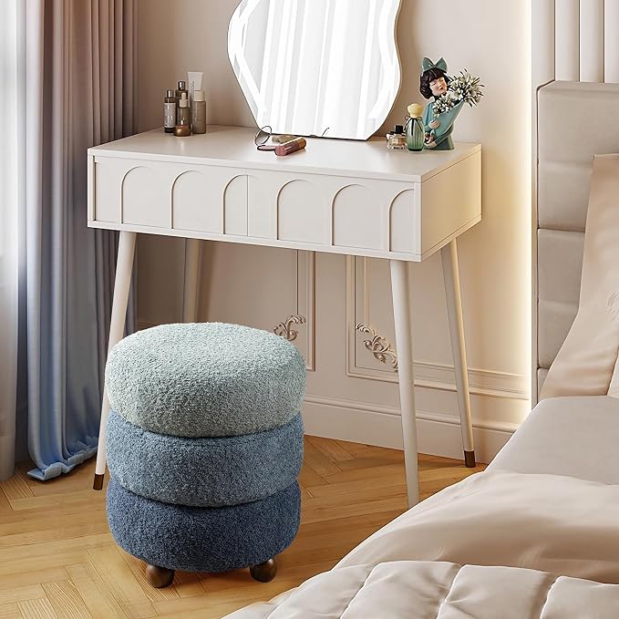 Glitzhome Round Ottoman with Storage Set of 2 Vanity Stool Foot Rest with Removable Lid Modern Upholstered Velvet Storage Ottoman Stool for Living Room and Dorm, Gradient Blue