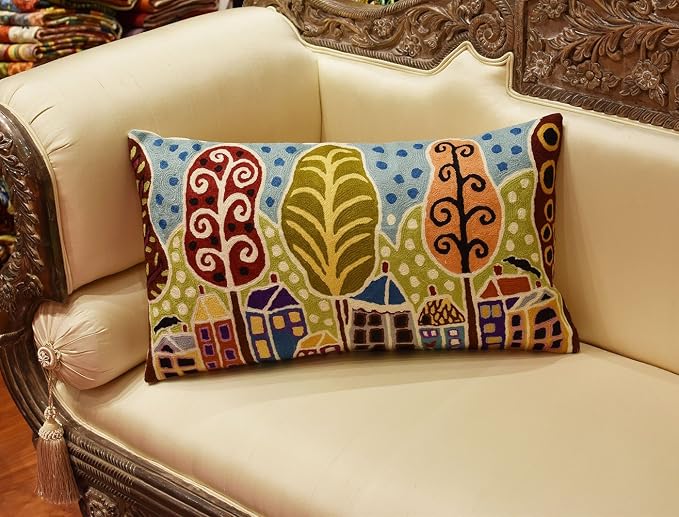 Lumbar Gold Plant Floral Pillow Cover Karla Gerard Flower Leaf Pillowcase Floral Couch Cushion Chair Kids Room Pillowsham Botanical Pattern Hand Embroidered Wool Size 14x24