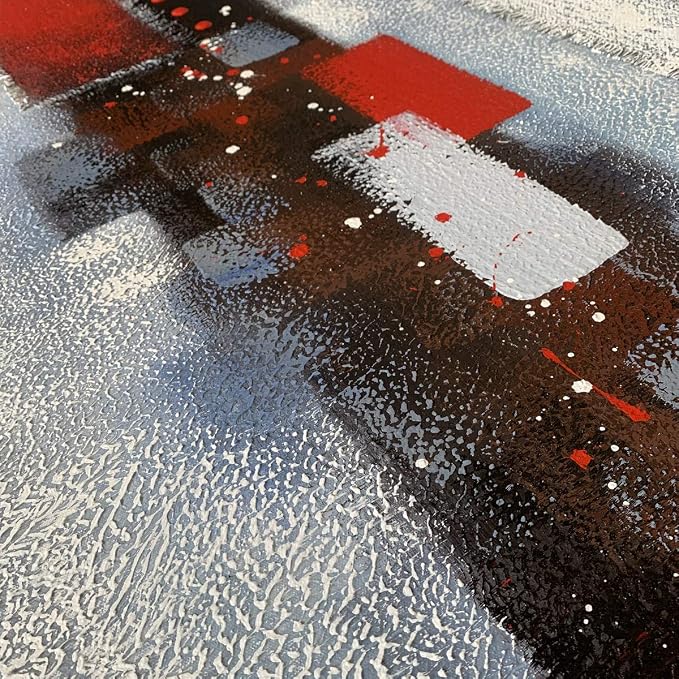 MyArton Textured 3D Oil Painting on Canvas Thick Linen Artwork Modern Abstract Art for Wall Decor Red Gray Painting Picture for Home Decoration