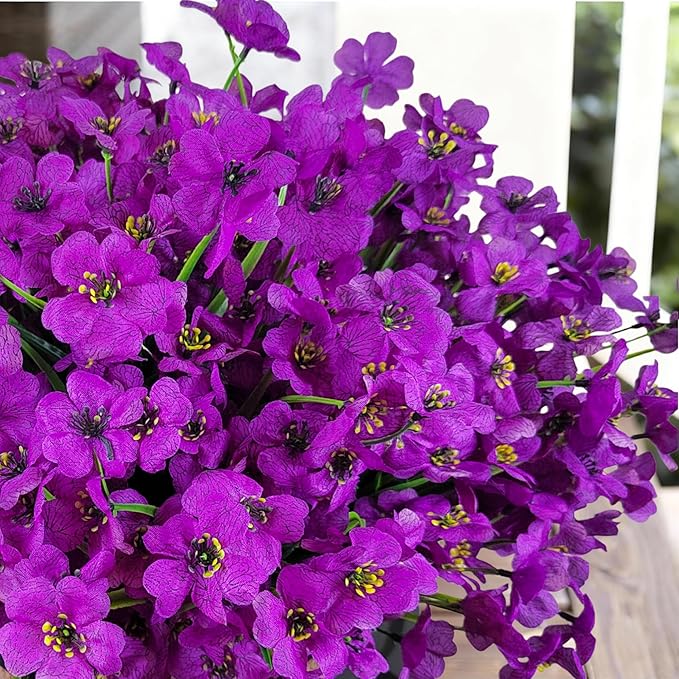 Geegoods Artificial Mums Flowers for Outdoors, 16 Bundles UV Resistant Fake Plastic Purple Flowers for Patio Porch Spring Summer Decor