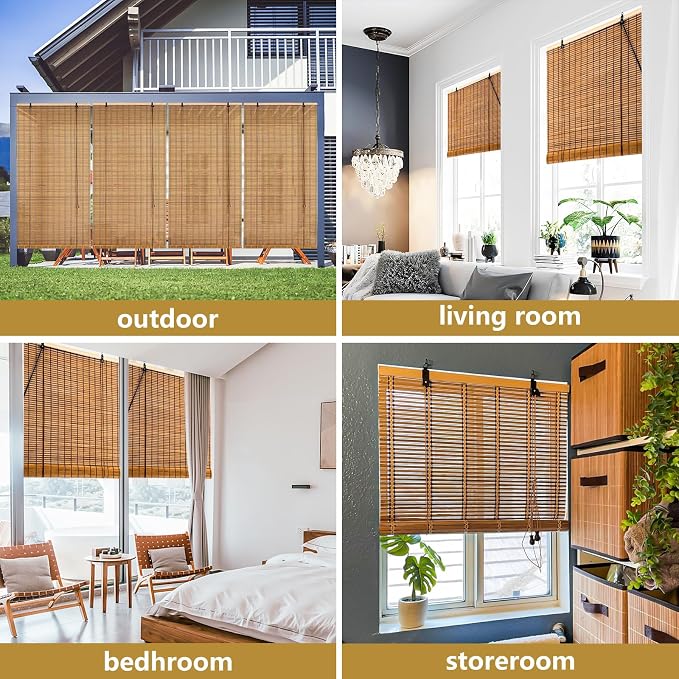48x72 Inch Bamboo Blinds for Interior Windows, UV Protection Roman Bamboo Curtains, Light Filtering & Easy to Install Roller Shades Window Shades for Patio Indoor Outdoor, Carbonized