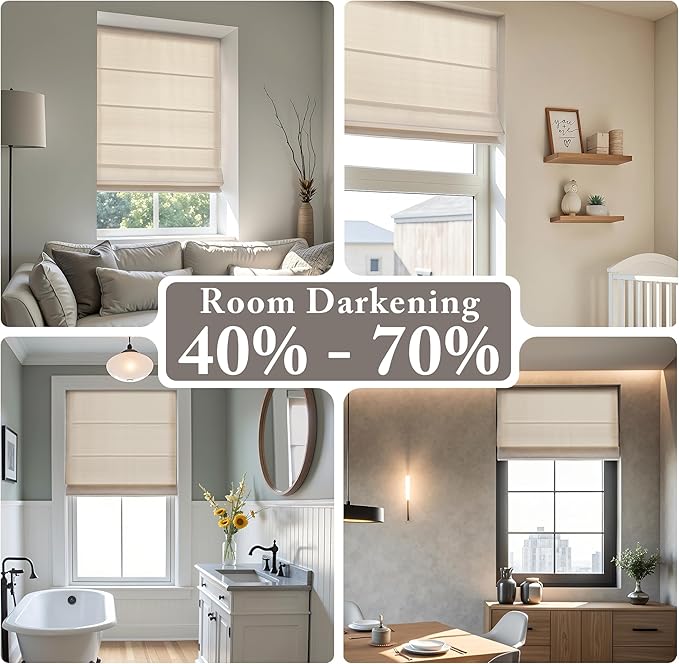 Madison Park Galen Matte Linen Cordless Roman Shades - Fabric Privacy Single Panel Darkening, Energy Efficient, Thermal Insulated Window Blind Treatment, for Home, Living Room Decor, 39" W x 64" H