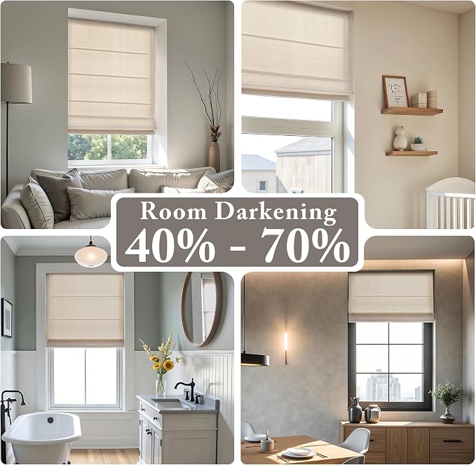 Madison Park Galen Matte Linen Cordless Roman Shades - Fabric Privacy Single Panel Darkening, Energy Efficient, Thermal Insulated Window Blind Treatment, for Home, Living Room Decor, 34" W x 64" H