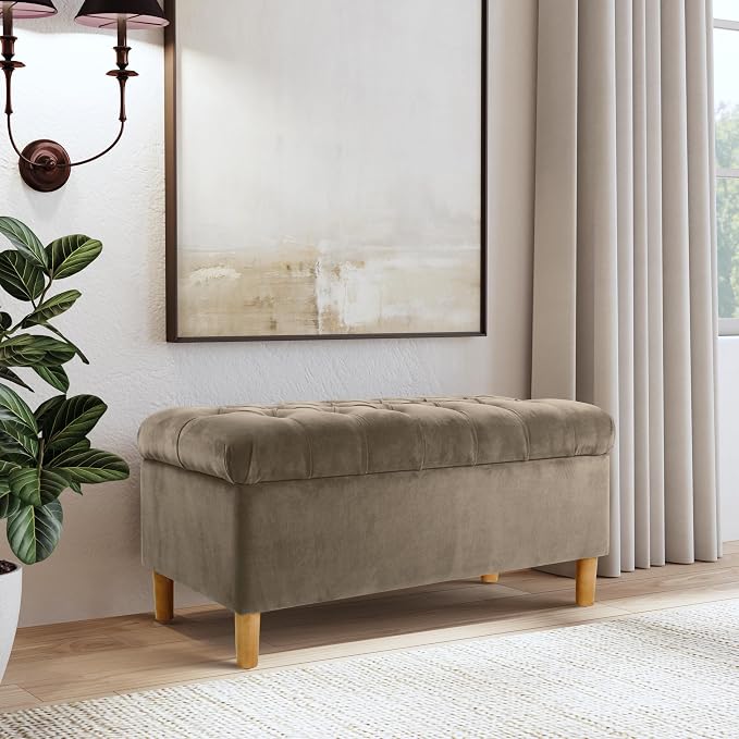 HomePop Ainsley 40" Storage Ottoman Bench - Fawn Velvet