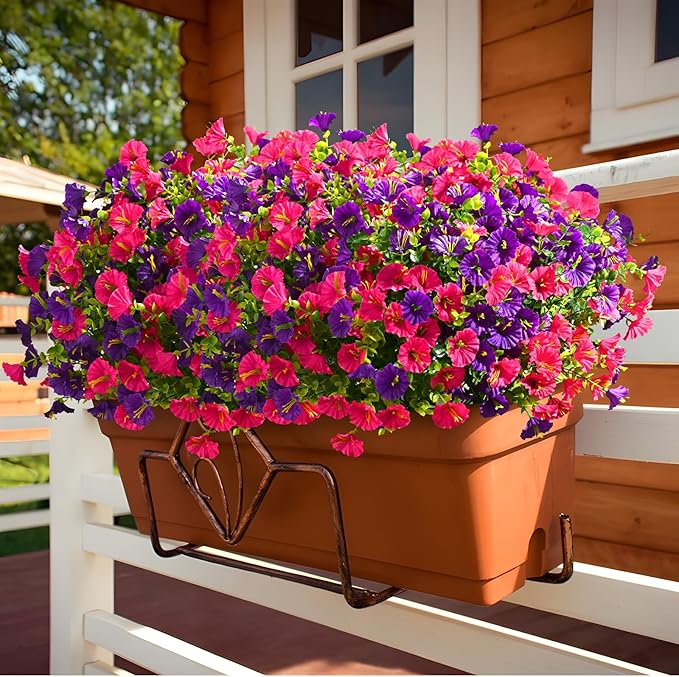 Waipfaru 24 Bundles Artificial Flowers for Outdoors Faux Plants Outdoor, UV Resistant Artificial Plants Outdoor, Silk Petunias Fake Flowers for Outside Home Decor Planter Porch Decoration, Mix Color