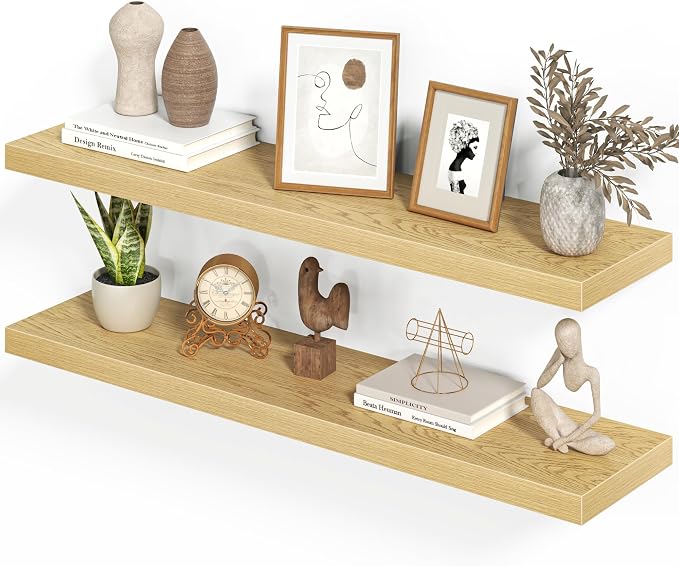 Heimlove Floating Shelves for Wall Set of 2,9.3" Deep Wall Shelves,39.4" W x 9.3" D x 1.5" H,Oak