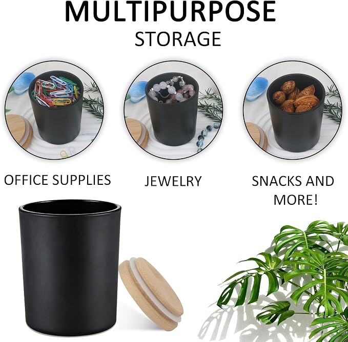 MILIVIXAY 12 Pack 7 OZ Matte Black Thick Glass Candle Jars with Lids - Bulk Empty Candle Jar for Making Candles - Spice, Powder Containers.