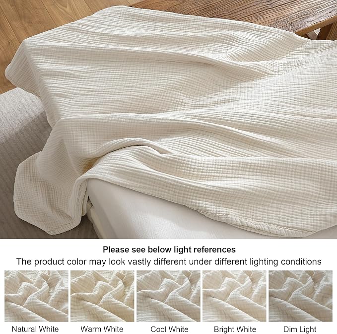 PHF 100% Cotton Muslin Throw XL Blanket Large 50" x 70", 4-Layer Lightweight Gauze Throw, Breathable Cloud-Soft Minimalist Blanket for Bed, Couch, Camping & Baby, Oat Milk, Ideal Gift