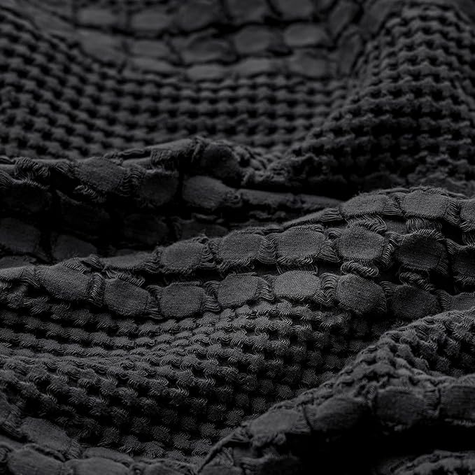 PHF 100% Cotton Waffle Weave Euro Sham Covers, 2 Pack 26" x 26" Bed Pillow Covers for Elegant Home Decor, No Filling, Luxury Aesthetic Soft Euro Pillow Cases for Bed, Black