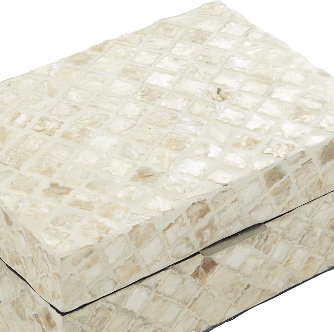 Deco 79 Mother of Pearl Shell Handmade Decorative Box Decorative Keepsake Boxes with Hinged Lid, Set of 2 Storage Boxes 12", 8"W, Cream