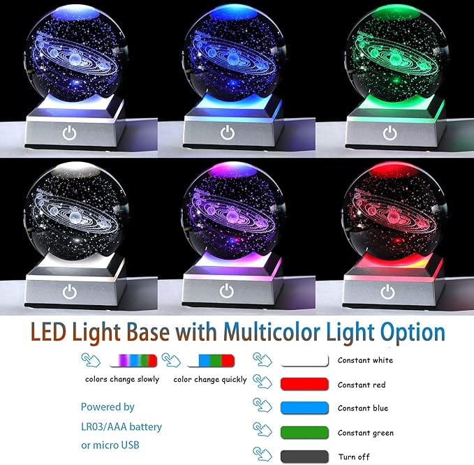 Ornalrist 3.15" K9 Crystal 3D Solar System Ball with Silver LED Colorful Lighting Touch Base, Engraving Solar System Star Planet Model, Science Universe Astronomy Gifts for Astronomy Lovers